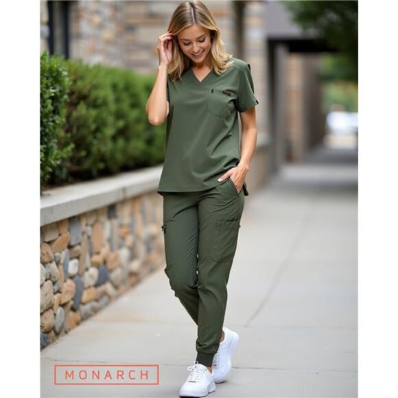 Slim Fit Stretchy Scrubs Women's Jogger Scrub Set Slim Jogger Scrubs with Tuck - Picture 6 of 7